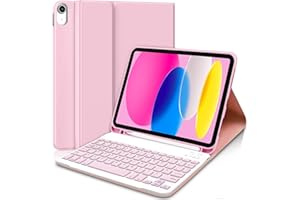 AGARELE Keyboard case for iPad (A16) 11th Gen 2025 11" & iPad 10th Gen 2022 10.9", UK layout Wireless Detachable Folio Keyboard Cover with Pencil Holder, Thin & Light – Light Pink