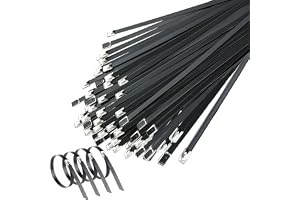 Deecam Buntband Rostfritt Stål 400 mm, buntband i metall svart 50 stycken, stålbuntband för värmeskyddsband, avgasrör, kabelb