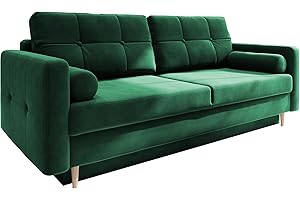 Fabryka Mebli Idźczak Schlafsofa Sofa Pastella Couch Ausklappbares Schlaffunktion Bettkasten - Kissen Bettzeugbehälter Hilfsautomat Wohnzimmer, Gästezimmer Modern Design (Kronos 19 Grün)