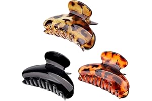 Pince à Griffes Cheveux, Lot de 3 Pince à Cheveux Léopard Plastique Pince a Cheveux Con Griffes Épaisses Petite Pince à Cheveux en Acrylique Hair Claw Clip pour Femmes Filles (3 Couleurs)