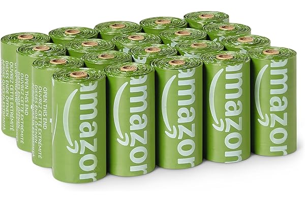 Amazon Basics Bolsas de Material Reciclado para Residuos de Perro Sin Dispensador Sin Perfume, 300 Bolsas (20 Paquetes de 15 Bolsas)