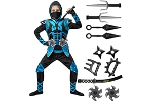 Spooktacular Creations Niebieski zestaw kostiumów ninja, kombinezon ninja z piankowymi akcesoriami, dla dzieci, strój na Halloween dla malucha, pomysł na imprezę cosplay (mały, 5-7 lat)