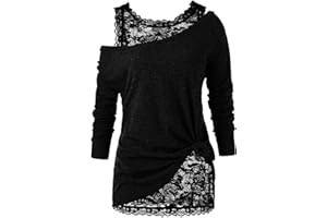 GENERIC Spitzen Oberteile Damen Elegant Zweiteiliges Set Langarmshirt Pullover Bluse Langarm Schulterfreies Große Größe Lockere Lässig Party Oberteil Festliches Blusen & Tuniken für Damen Tunika Top Tee