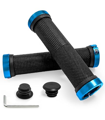 Poignées De Guidon Vélo Intégrées Verrouillables – Antidérapantes, Ergonomiques, 3x13 Cm, Noir Et Bleu, Pour VTT Et Route