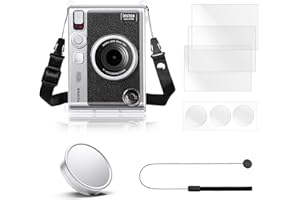 Rieibi Accesorios para Fujifilm Instax Mini EVO, Paquete de Regalo Que Incluye Funda Transparente Instax Mini EVO y Tapa de Lente Instax Mini EVO con Cuerda antipérdida y Protector de Pantalla