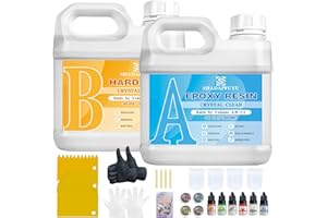 SHADAIWUYU Resine Epoxy Transparente,2000ml Epoxy Resin Kit Complet 1: 1 Rapport avec Durcisseur,Résine Époxy Cristalline Transparente Pour Moulage et Revêtement,Création de Bijoux,Plateau de Table et Artisanat