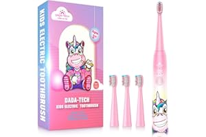 Dada-Tech Spazzolino elettrico per bambini ricaricabile, spazzolino con timer alimentato dalla tecnologia sonica per bambini e bambine dai 3 anni in su, impermeabile e a 3 modalità (Rosa opaco Li)