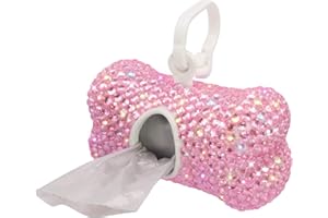 Soleebee Bling Strass Kotbeutelspender Beutelspender mit Haken zum Tragen mit eine Rolle biologische abbaubare, tropfsichere Hundetüten(Zufällige Farbe) - Rosa