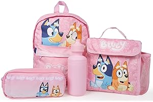 Bluey & Bingo Pink Kids Backpack Lunch Bag Pencil Case & Water Bottle Set Girls Nursery Rucksack Back to School
