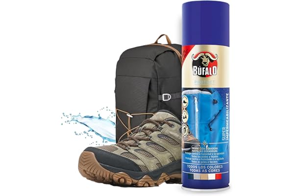 Búfalo - Spray Impermeabilizante Calzado 250ml - Spray Protector Zapatillas Transparente- 100% Repelente al Agua y a la Suciedad | Para Zapatos de Tela, Cuero y Textiles | Protector de Ante y Nobuk