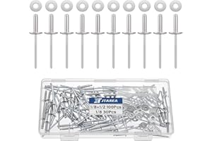 JTAREA Pack of 130 3.2 x 12.7 mm Stainless Steel Blind Rivets with Washers Blind Rivets Large Head Rivets Pop Rivets Pop Rivets Core Rivets with Round Head
