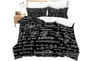 LOUSSIESD Physik Formula Bedding Set Geometric Soft Microfibre Duvet Cover Set for Boys Girls Teens Soft Breathable Black Bedding &Linen Includes 1 Duvet Cover with 2 Pillowcase Double Size