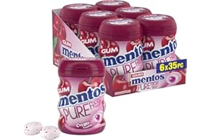 Mentos Pure Fresh Cherry Chewing Gum 35 Pieces – Sugar-Free, Bursting with Cherry Flavor, Refreshing, On-the-Go, with Xylitol, 90 g (Pack of 6)
