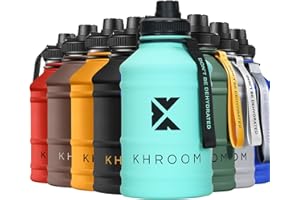 Khroom® Sportowa butelka na napoje ze stali nierdzewnej, 2,2 l pojemności, nadaje się do wody gazowanej, odporna na uszkodzenia, bez BPA, metalowa butelka XXL ze stali nierdzewnej, 2 l, turkusowa
