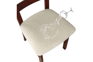 KELUINA Coprisedili per sedie Impermeabili in Jacquard con Reticolo Elasticizzato 1/2/4/6 Pezzi Coprisedie per sedie da Pranzo Coprisedie per Cucina (Beige,2 PCS)