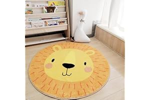 ‎AIMECO AIMECO Kleiner Kinderteppich Rund 80CM gelber Löwe - Weicher Kuscheliger Teppich für Kinderzimmer Mädchen Schlafzimmer, Dünn & Pflegeleicht
