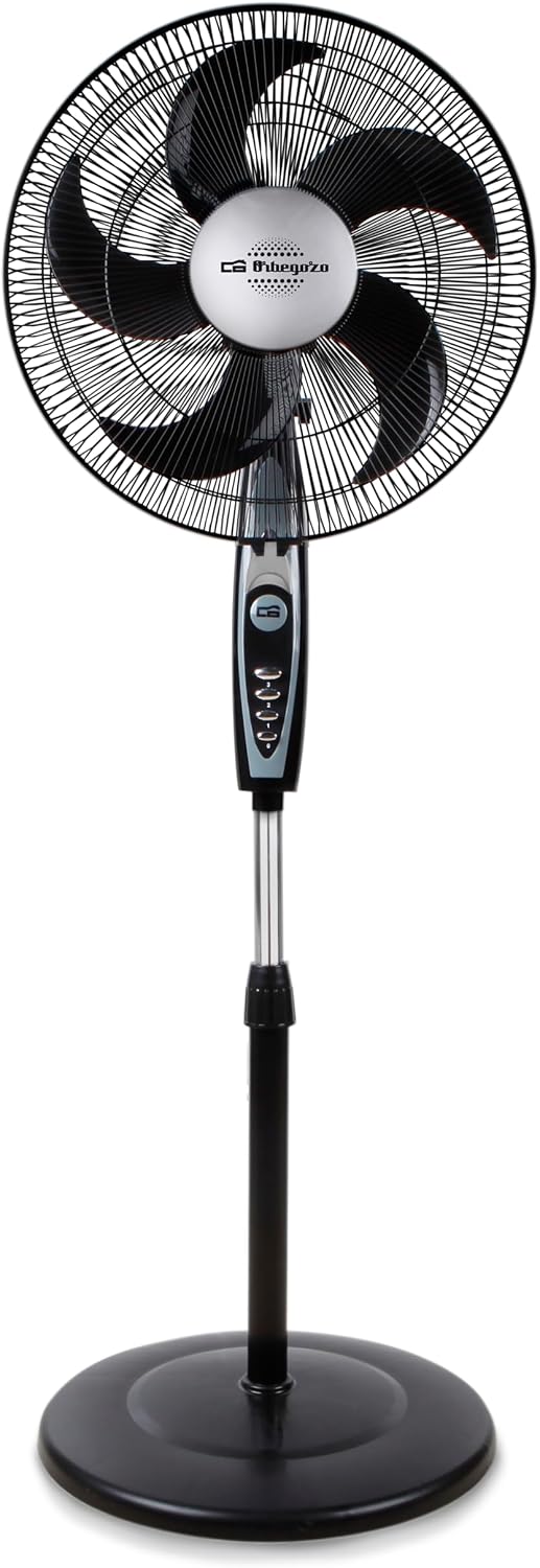 Orbegozo SF 0149, Ventilador de pie, 60 W, 3 velocidades, oscilante, silencioso, cabezal inclinable, altura regulable hasta 128 cm, rejilla de seguridad, tamaño de aspas 40 cm, color negro