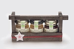 Miele Biologico Italiano non Pastorizzato Confezione Regalo Tris di Legno | Apicoltura Colle Salera (Acacia-Castagno-Timo Serpillo)