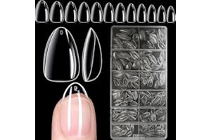 XIAOHEBAN 504 Pièces Capsule Americaine Ongle Amande Court XS - 12 Tailles Faux Ongles Transparent Capsules Ongles Americaine, Soft Gel Nail Tips, Capsule Ongle Pose Americaine Couverture ComplèTe