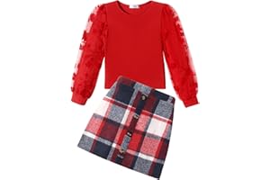 Arshiner Ragazze Completi di Abbigliamento Bambine Elegante Top a Maniche Lunghe con Plaid Gonna Set Autunno Inverno Outfit Moda Coordinati per Ragazze 5-13 Anni