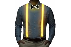 PTUI Set di 2 bretelle luminose da uomo a LED e papillon, perfette per festival musicali, feste in costume di Halloween