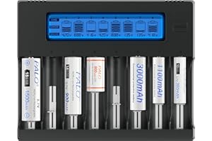 PALOGREEN 18650 21700 Chargeur de Batterie avec Fonction de Décharge - pour 3,7 V Li-ION 26650 18650 18490 18350 18500 17500 17670 16340(RCR123) 14500 10440 CR123A et 1,2 V AA/AAA Piles