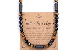 Jovivi Mens Necklace Mens christmas Jewellery Gifts,Obsidian Tiger Eye Hematite Black Lava Beaded Necklace for Men,Men's Anxiety Crystal Necklaces Gifts for Men him Xmas Birthday