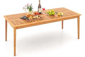 COSTWAY Mesa Jardin Exterior, 200 x 90 cm, Madera de Acacia, Mesa Rectangular para 8 Personas, Agujero para Sombrilla de 5 cm, Mesa Comedor Terraza Balcon Jardin Exterior (200x90cm Madera)