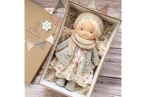 MezHi Handmade Waldorf Doll，2023Neue Handgemachte Gestrickte Waldorfpuppe Cartoon Puppe，Vinyl Und Baumwolle Material, Cartoon-Plüschtier Geschenk Taufe Mädchen, Weihnachten Sgeschenke