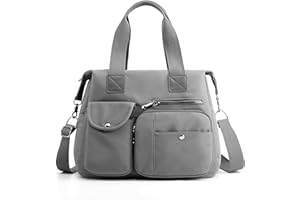 DIRRONA Bolso de Mujer Grande de Nylon, Bolso de Mano, Bolso Bandolera y Cruzado con Múltiples Bolsillos Ideal para el Día a Día Trabajo, Viajes y Compras Bolso Casual de Gran CapacidadGris