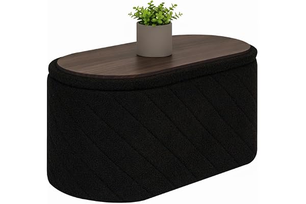 Bonlife Oval osmansk bänk med förvaringsutrymme, hopfällbart fotstöd med lock, lockig bänk för säng, pall för vardagsrum, sovrum, entré, svart 76 x 38 x 38 cm