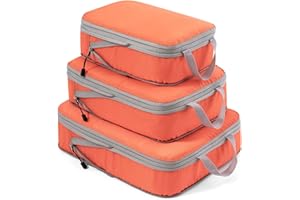 Meowoo Organizer do walizki, torby kompresyjne, kostki do pakowania, torby na ubrania, kostki do pakowania (pomarańczowy, 3 szt.)