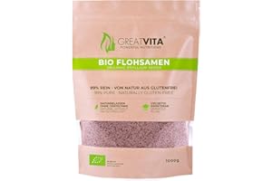 ‎GREAT VITA Bio Flohsamen 1000g | 99% rein & von Natur aus glutenfrei | Hochwertige Ballaststoffquelle in Rohkostqualität | Vegan, ohne Zusätze, abgefüllt in Deutschland | GreatVita