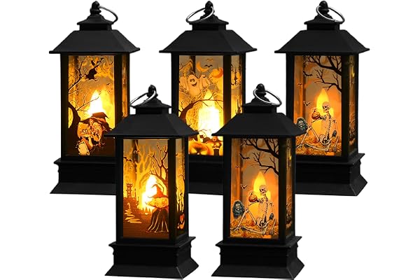 5 stycken halloween dekoration pumpalykta, halloweenlykta utomhus med LED-ljus, Hellowea-dekoration ljus höst utomhus med LED-ljus, för inomhus, utomhus