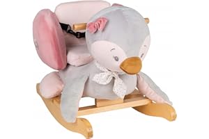 Nattou Animal à Bascule Pingouin Sasha, 60 x 30 x 45 cm, Pauline et Sasha, Gris Clair/Rose