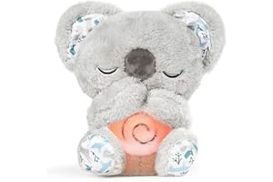 Auby Soothe 'n' Cuddle Koala - Plush Toy with 10 Lullabies - Lights & Rhythmic Breathing Motion - Gift for Newborns+, Canneberge