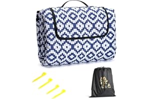 Oak & Tea Manta de Picnic Esterilla Playa Impermeable con 4 Hebillas de Esquina Manta Camping para Playa y Camping 150 x 200 cm Color Azul y Blanco