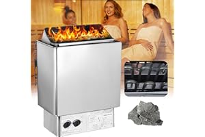 HPLNDAS Electric Sauna Heater(for 2-13m³), Stainless Steel Sauna Heating Stove with Internal Controller, Timer: 0-180 Min, Temperature: 0-110℃, for Home Hotel Spa Shower Steam Room,3KW