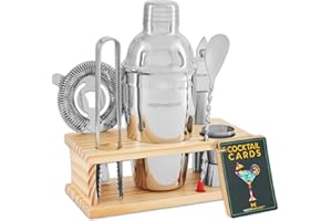 LOFERMA 10-teiliges Premium Bartender Set mit Mahagoni-Holz & Edelstahl – Inkl. Cocktail Shaker, Barwerkzeuge & Aufbewahrungsbox | Perfekt für Home Bar, Party | Elegantes Geschenk (Silber)