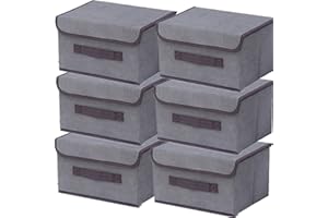 NCRGB Boite de Rangement avec Couvercle,Boite Rangement Tissu,Cube de Rangement tissu,Pliantes,Boîtes de Rangement pour placards,Vêtements,Penderies,Jouets (26×19×16cm/6pack, Gris)