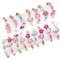 Lot De 12 Bracelets Enfants En Bois – Pendentifs Fleur, Cœur, Papillon – Élastique – Cadeau Anniversaire Fille