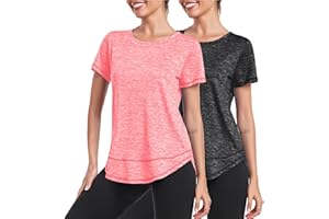 Deaviya Women's Sports T-Shirt Gym Tops, Short Sleeve Workout Casual Running Tops, Ladies Gym Yoga Sports Top, Crew Neck Fitness T-Shirts for Women, Loose Side Split Tee