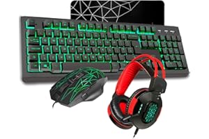 CiT Rampage RGB Gaming Keyboard, RGB Gaming Mouse, RGB Gaming Headset & Gaming Mouse Pad Combo Set 4 In 1 Bundle for Windows | Black/Red/Silver
