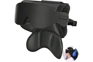 SARISUN Poduszka podróżna do samolotów, poduszka samolotowa z maską na oczy do spania, poduszka podtrzymująca szyję 360°, niezbędne akcesoria do samolotu, regulowany pasek na głowę do samolotu, czarna