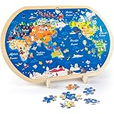 VATOS Wooden Jigsaws Puzzles for Toddlers, World Map Jigsaw Puzzles for Kids Prefect Wooden Toys for 3 4 5 6+ year olds Boys 