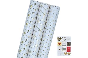 LZRINUE 3 rouleaux de papier cadeau, 43 cm x 3 m, papier cadeau d'anniversaire, parfait pour les anniversaires, Noël, mariages, baby shower, fêtes, décorations de cadeaux de festival