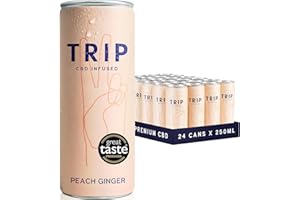 TRIP CBD Drink, Sparkling Peach Ginger Fizzy Drink, Low Calorie, Vegan (Pack of 24 x 250ml)