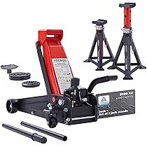 STIX Hydraulische krik 2,5T met 3T steunen, set rolkrik werkplaatshouders voor auto en SUV, in hoogte verstelbaar, laag profiel