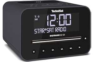 TechniSat DIGITRADIO 52 CD – Stereo DAB Radio Sveglia con due tempi di sveglia regolabili (DAB+, VHF, Snooze, Sleeptimer, display, Bluetooth, funzione di ricarica wireless, lettore CD) nero