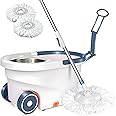 Trivex Spin Mop and Bucket Set with wheels, Floor Cleaning Mop with Extra 2 Reusable Super Absorbent Mop Head, 360° Spinning Wringer Mop with Stainless Steel Extended Handle and Mop Bucket, 2x Wheel
